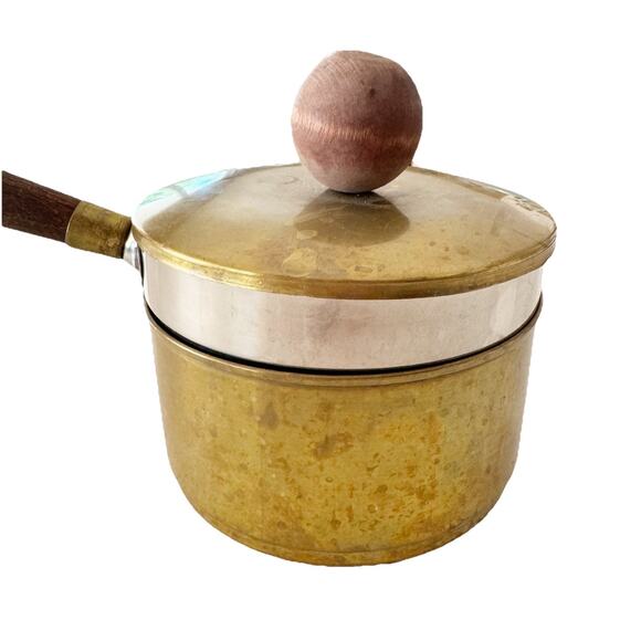 Vintage Double Boiler Pans Cook Set 4 PC Wood Handle 4 Cups 32 Oz - Picture 2 of 6